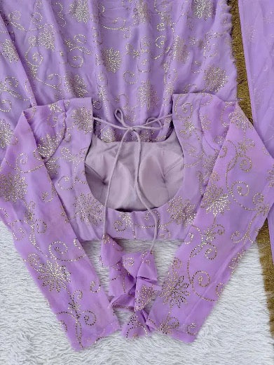 DESIGNER GEORGETTE FOIL WORK GOWN BOTTOM WITH DUPATTA GEORGETTE LAVENDER