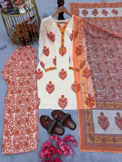 MOST PICKED MUSLIN COTTON DIGITAL PRINTED TOP PATIYALA WITH DUPATTA ORANGE