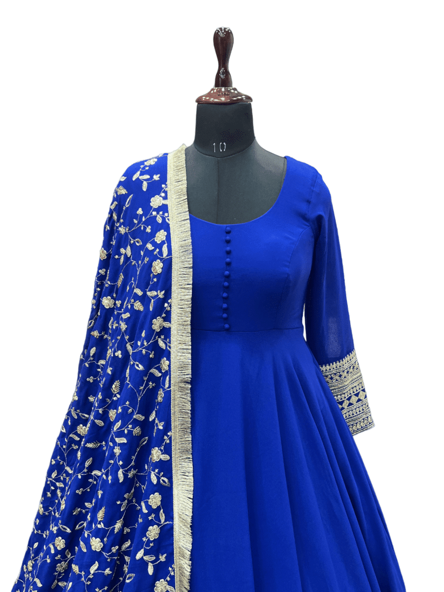 FASHIONABLE GEORGETTE SEQUENCE ZARI WORK GOWN PENT WITH DUPATTA BLUE