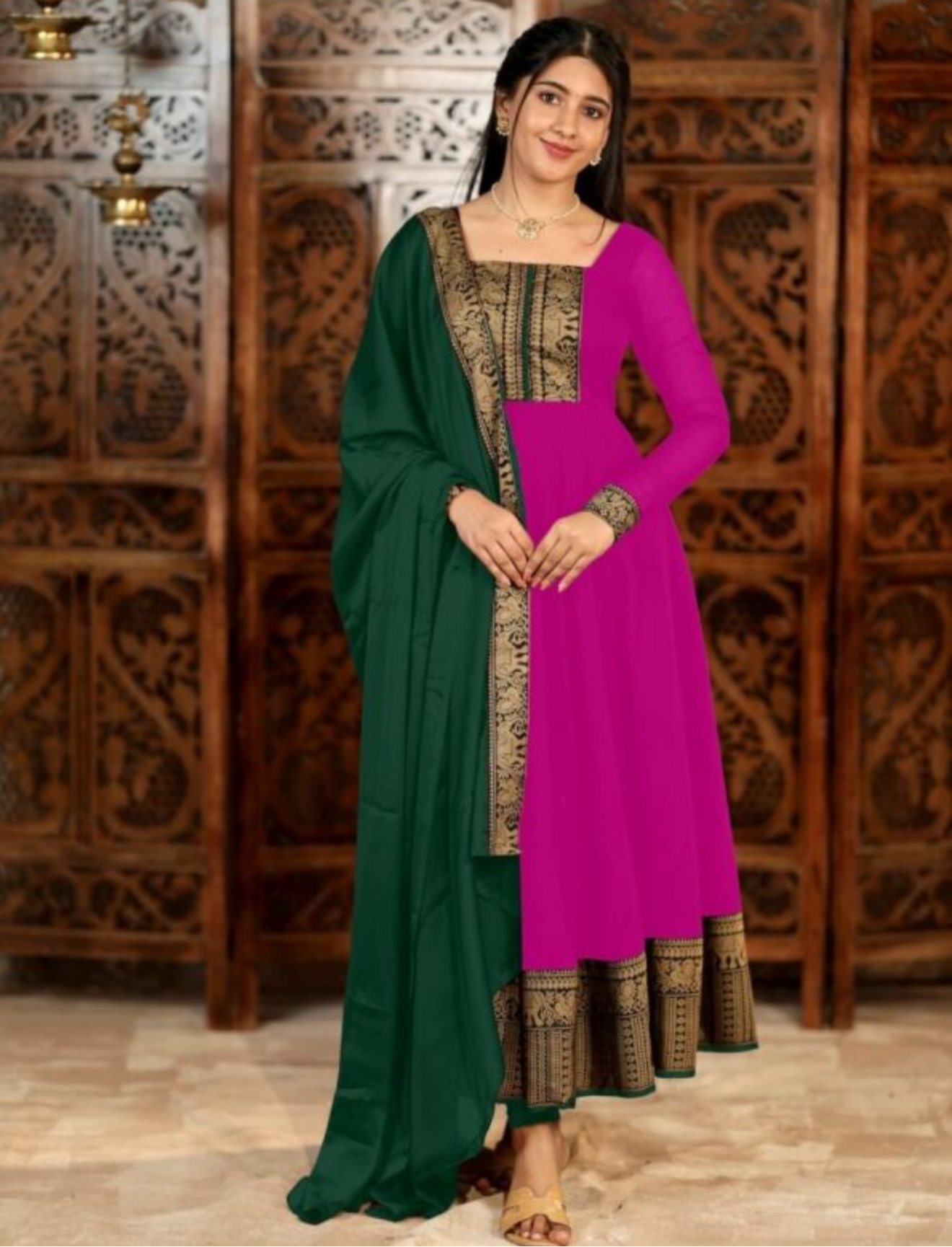 NEW ARRIVAL VICHITRA SILK
JACQUARD LACE WORK ANARKALI
TOP WITH DUPATTA