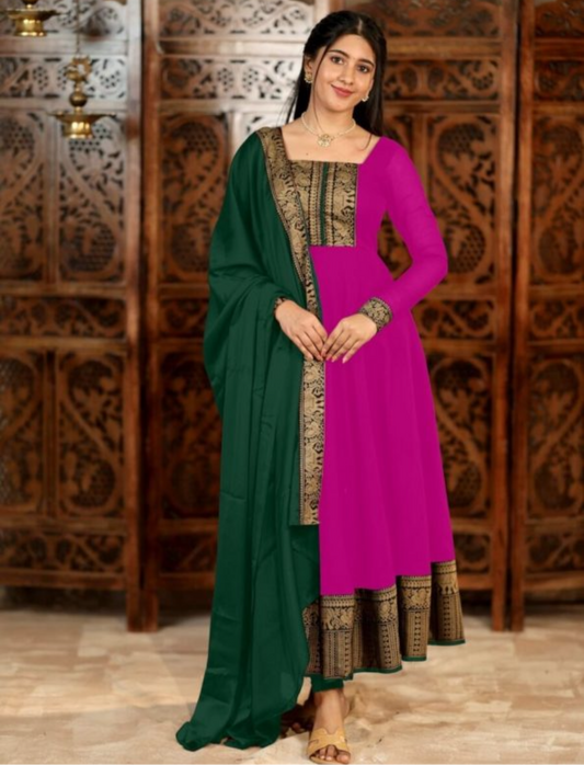 NEW ARRIVAL VICHITRA SILK
JACQUARD LACE WORK ANARKALI
TOP WITH DUPATTA