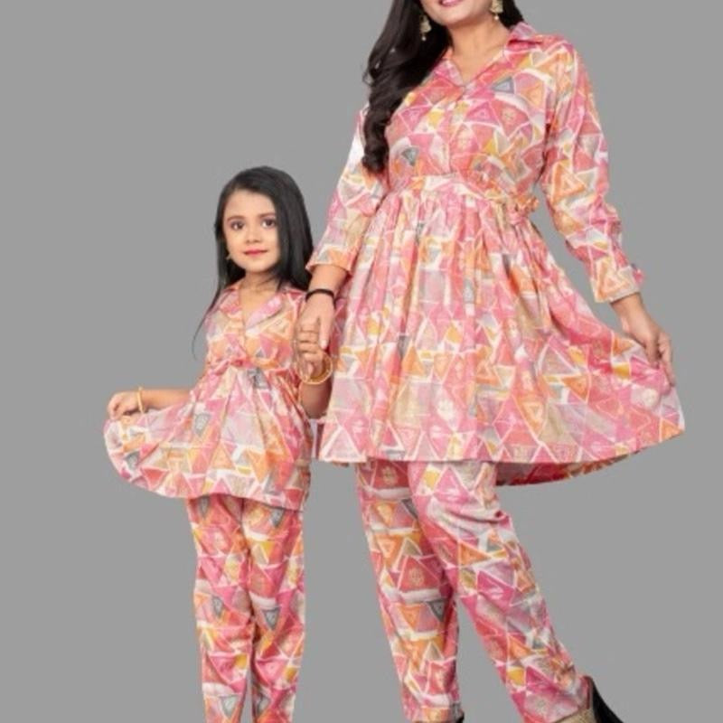 DESIGNER RAYON FOIL PRINT WORK MOTHER DAUGHTER CORD SET BABY pick yours