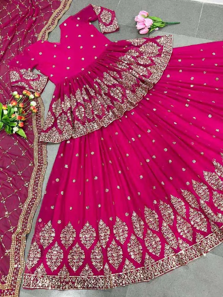 FANCY DESIGNER LEHENGA TOP EMBROIDERY WORK WEDDING WORK PINK