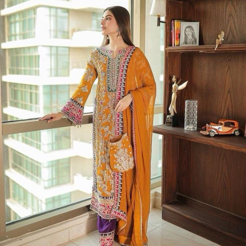 NEW ARRIVAL GEORGETTE EMBROIDERY WORK TOP PALAZZO WITH DUPATTA Womenswear