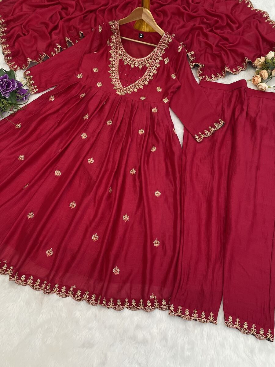 DESIGNER VICHITRA SILK SEQUENCE CODING EMBROIDERY WORK TOP BOTTOM WITH DUPATTA