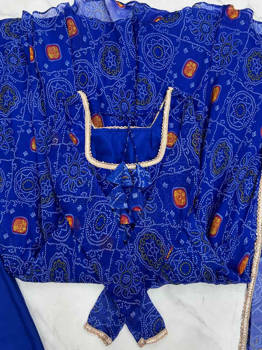 FANCY CHIFFON BANDHEJ PRINTED LACE WORK GOWN BOTTOM WITH DUPATTA