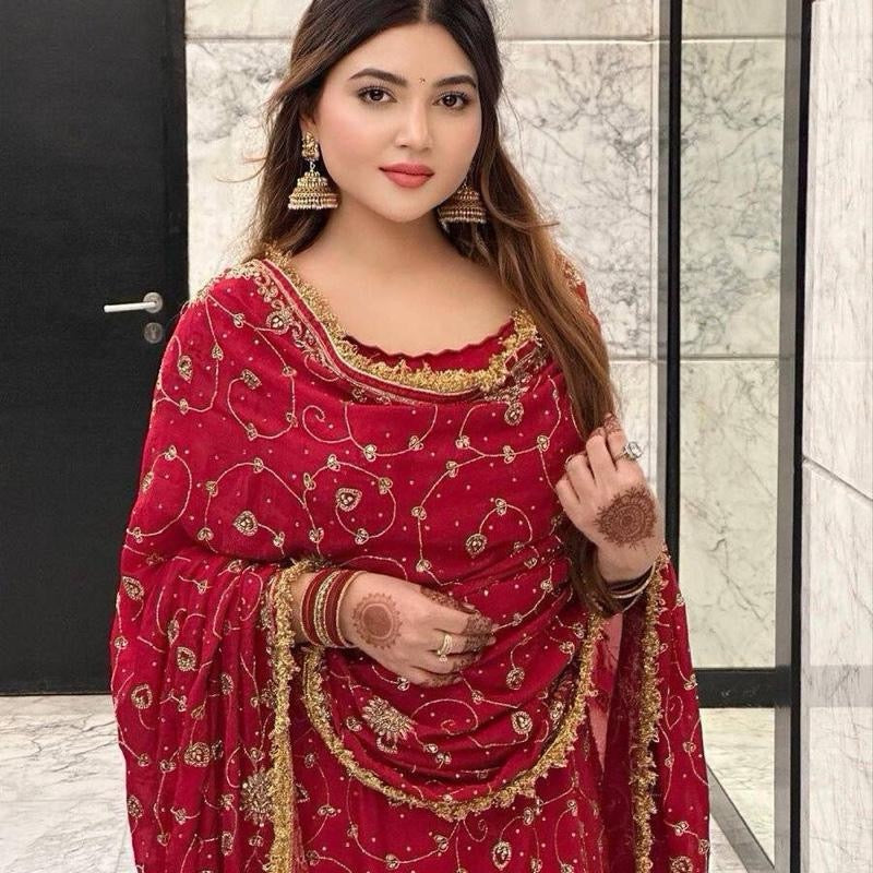 TRENDING GEORGETTE EMBROIDERY SEQUENCE WORK TOP SHARARA WITH DUPATTA Womenswear