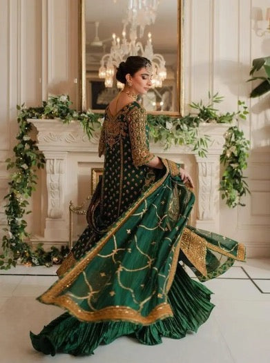 NEW ARRIVAL GEORGETTE SEQUENCE EMBROIDERY WORK TOP SHARARA WITH DUPATTA GREEN