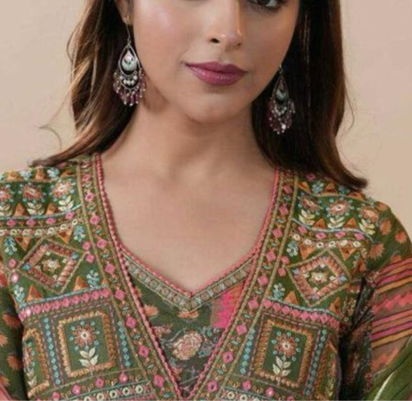 INDIAN FORMAL WEAR CHINON DIGITAL PRINT WORK TOP BOTTOM WITH DUPATTA PINK SIZE L