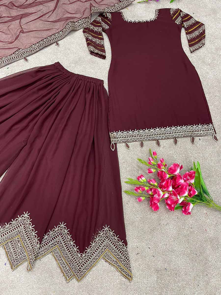 HEAVYGEORGETTE EMBROIDERY WORK WITH FULL FANCY TOP SHARARA WITH DUPATTA