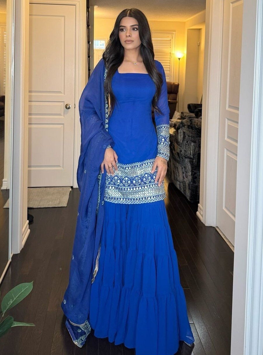 FANCY GEORGETTE THREAD WITH SEQUENCE WORK TOP SHARARA WITH DUPATTA