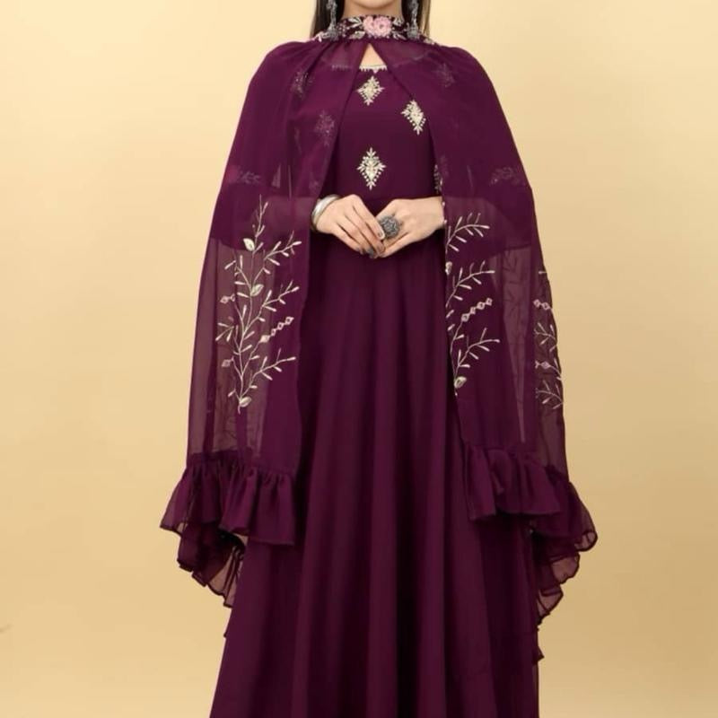DESIGNER GEORGETTE EMBRODIERY SEQUENCE WORK GOWN WITH SHARUG