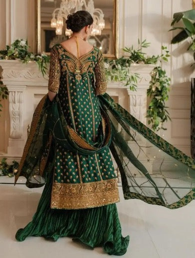 NEW ARRIVAL GEORGETTE SEQUENCE EMBROIDERY WORK TOP SHARARA WITH DUPATTA GREEN