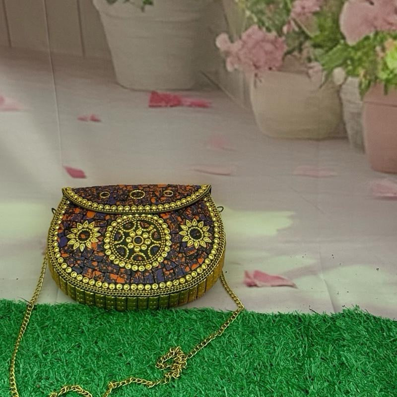 Handcrafted Modern Mosaic Evening Clutches for Women Indian Artisans' Metal Purse Accessory for Parties and Special Events