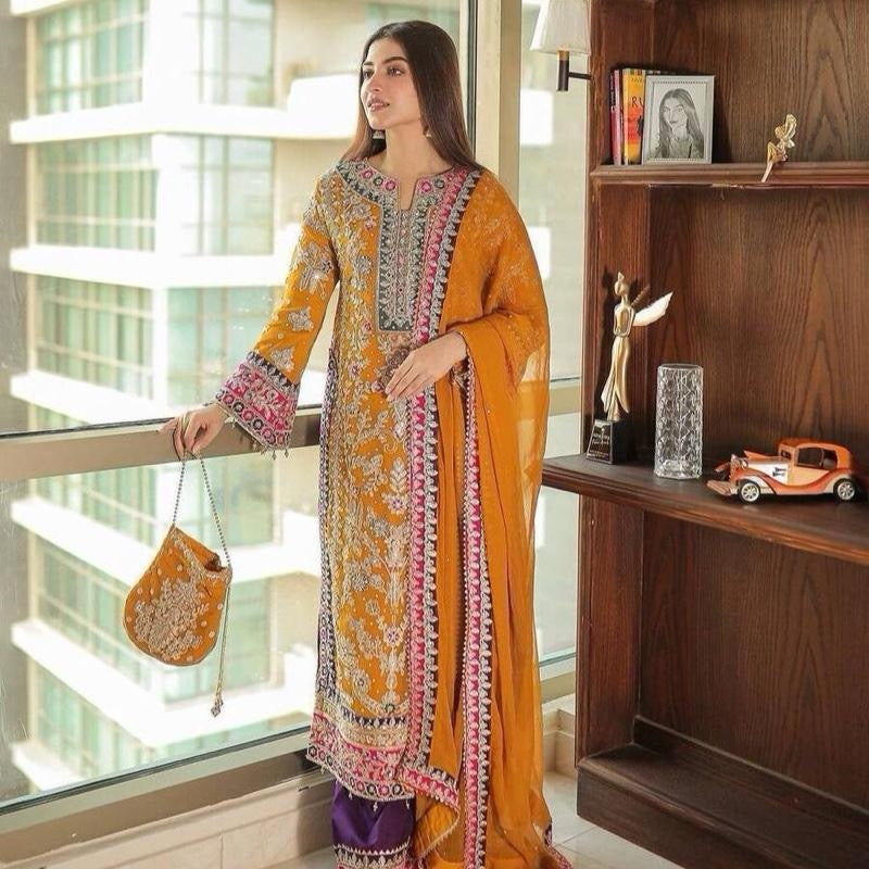 NEW ARRIVAL GEORGETTE EMBROIDERY WORK TOP PALAZZO WITH DUPATTA Womenswear