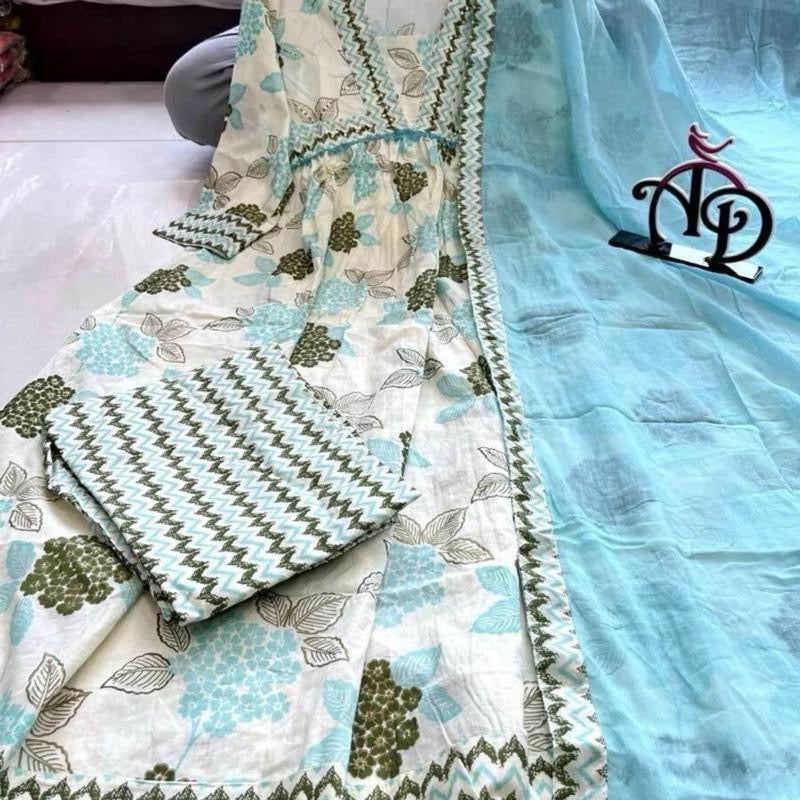 INDIAN PARTY WEAR PRINT WITH EMBROIDERY WORK TOP BOTTOM WITH DUPATTA IN SIZE L