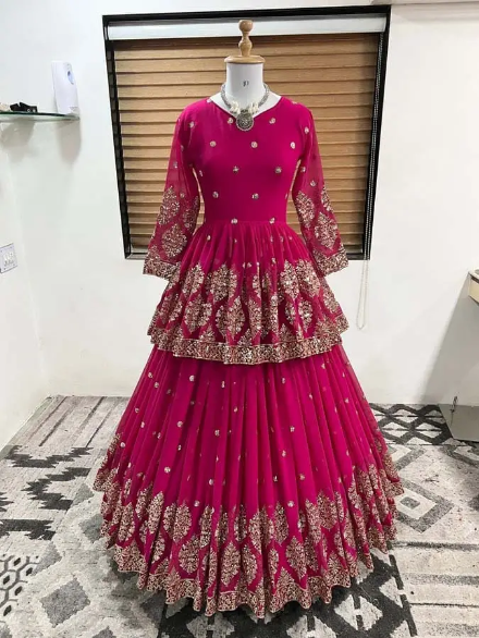 FANCY DESIGNER LEHENGA TOP EMBROIDERY WORK WEDDING WORK PINK