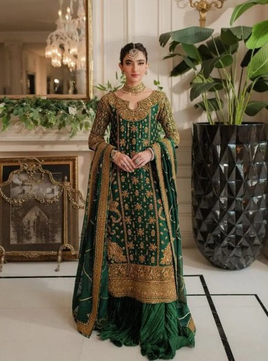 NEW ARRIVAL GEORGETTE SEQUENCE EMBROIDERY WORK TOP SHARARA WITH DUPATTA GREEN