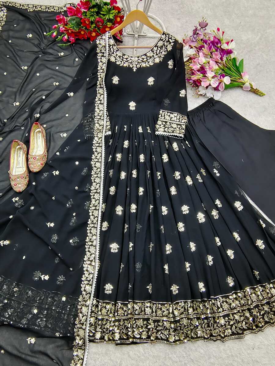 FANCY GEORGETTE EMBROIDERY SEQUENCE WORK GOWN BOTTOM WITH DUPATTA BLACK