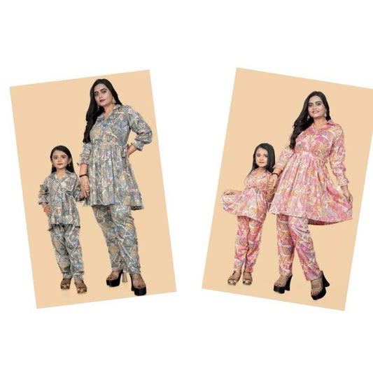 DESIGNER RAYON FOIL PRINT WORK MOTHER DAUGHTER CORD SET BABY pick yours