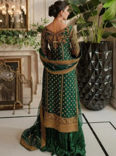 NEW ARRIVAL GEORGETTE SEQUENCE EMBROIDERY WORK TOP SHARARA WITH DUPATTA GREEN