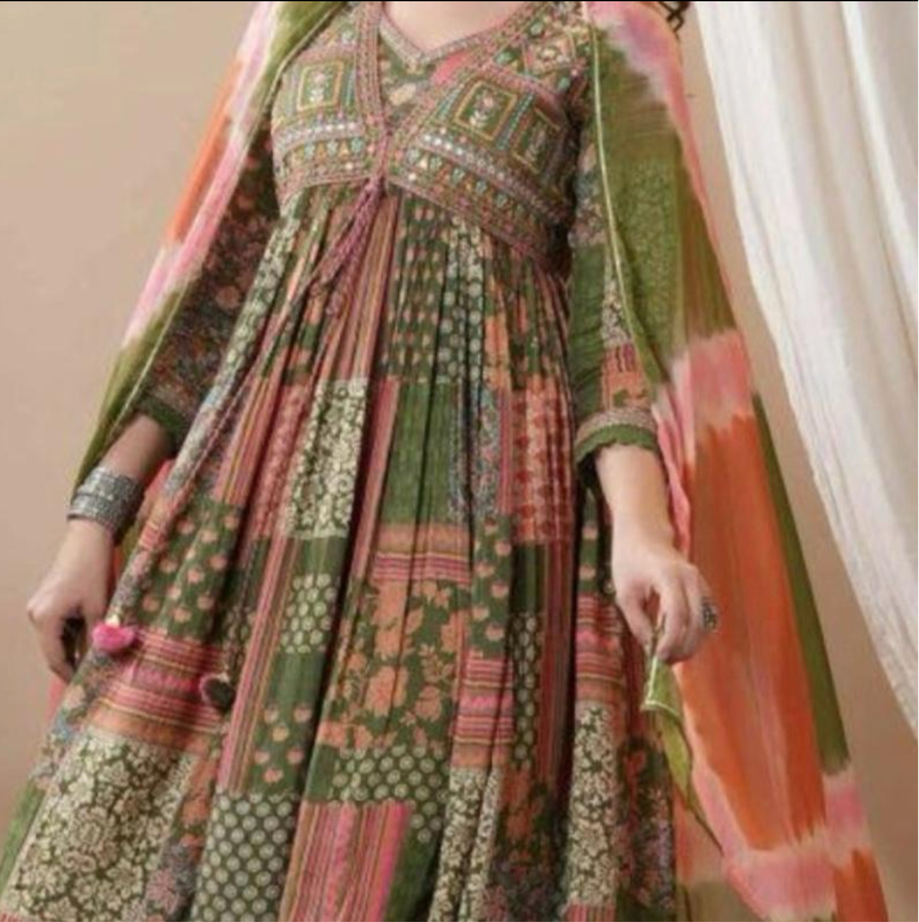 INDIAN FORMAL WEAR CHINON DIGITAL PRINT WORK TOP BOTTOM WITH DUPATTA PINK SIZE L