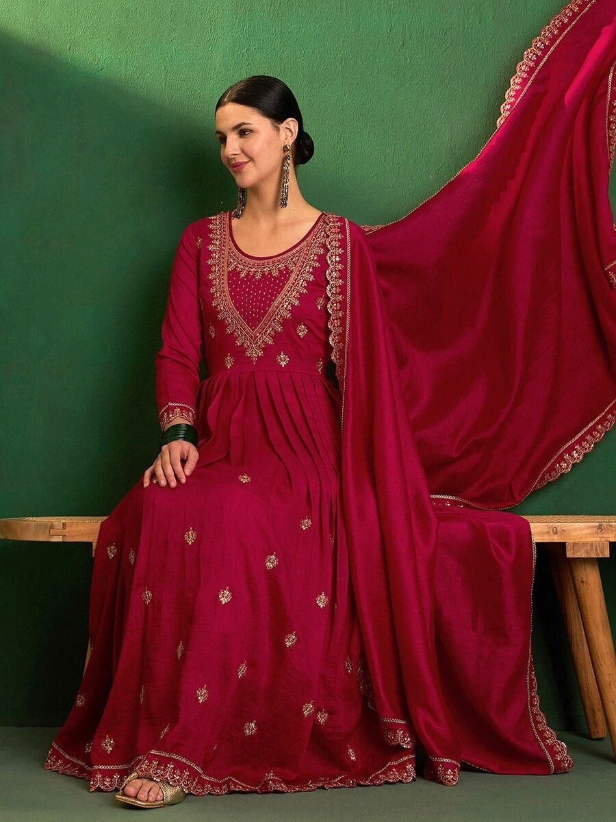 DESIGNER VICHITRA SILK SEQUENCE CODING EMBROIDERY WORK TOP BOTTOM WITH DUPATTA