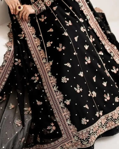 NEW ARRIVAL GEORGETTE SEQUENCE AND THREAD EMBROIDERY WORK GOWN SHARARA WITH DUPATTA BLACK
