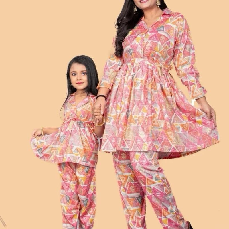 DESIGNER RAYON FOIL PRINT WORK MOTHER DAUGHTER CORD SET BABY pick yours