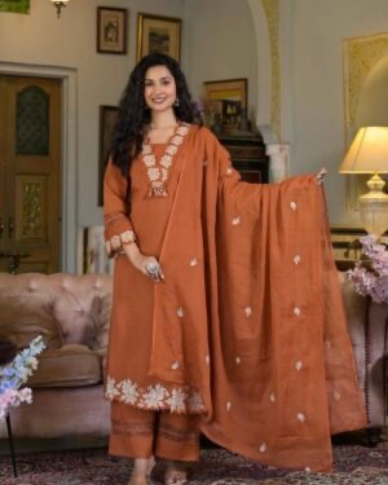 LATEST RAYON SLUB COTTON EMBROIDERY WITH KODI LATKAN LACE WORK TOP BOTTOM WITH DUPATTA