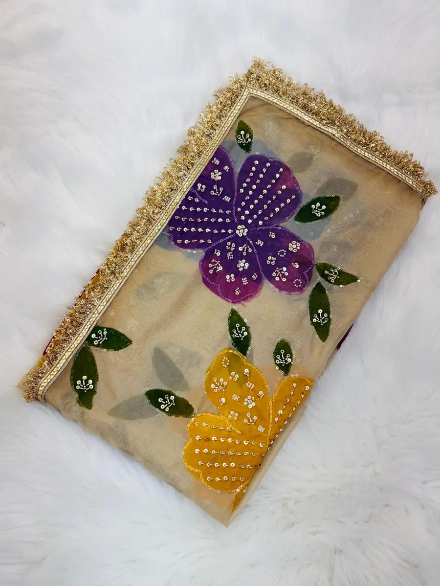 DESIGNER ORGANZA SILK HANDWORK WITH BRUSH PRINT WORK ONLY DUPATTA MULTI