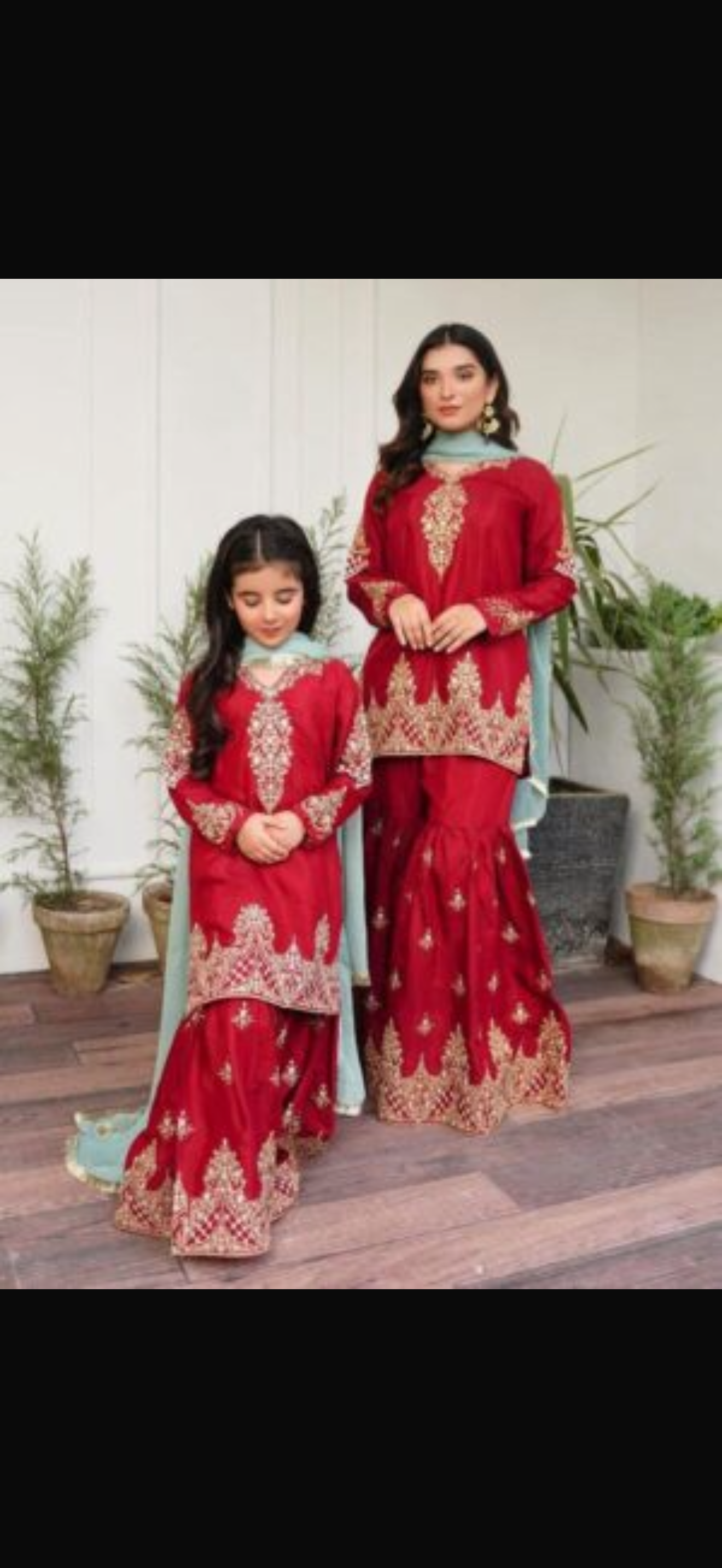 Trending Crepe silk embroidery sequences, work mother Daughter set