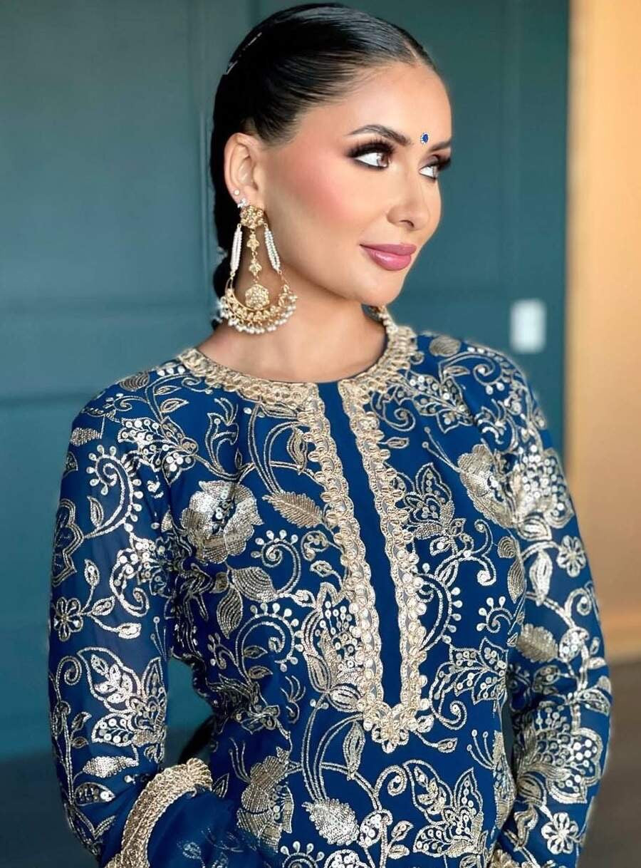 DESIGNER GEORGETTE THREAD WITH SEQUENCE WORK TOP SHARARA WITH DUPATTA BLUE