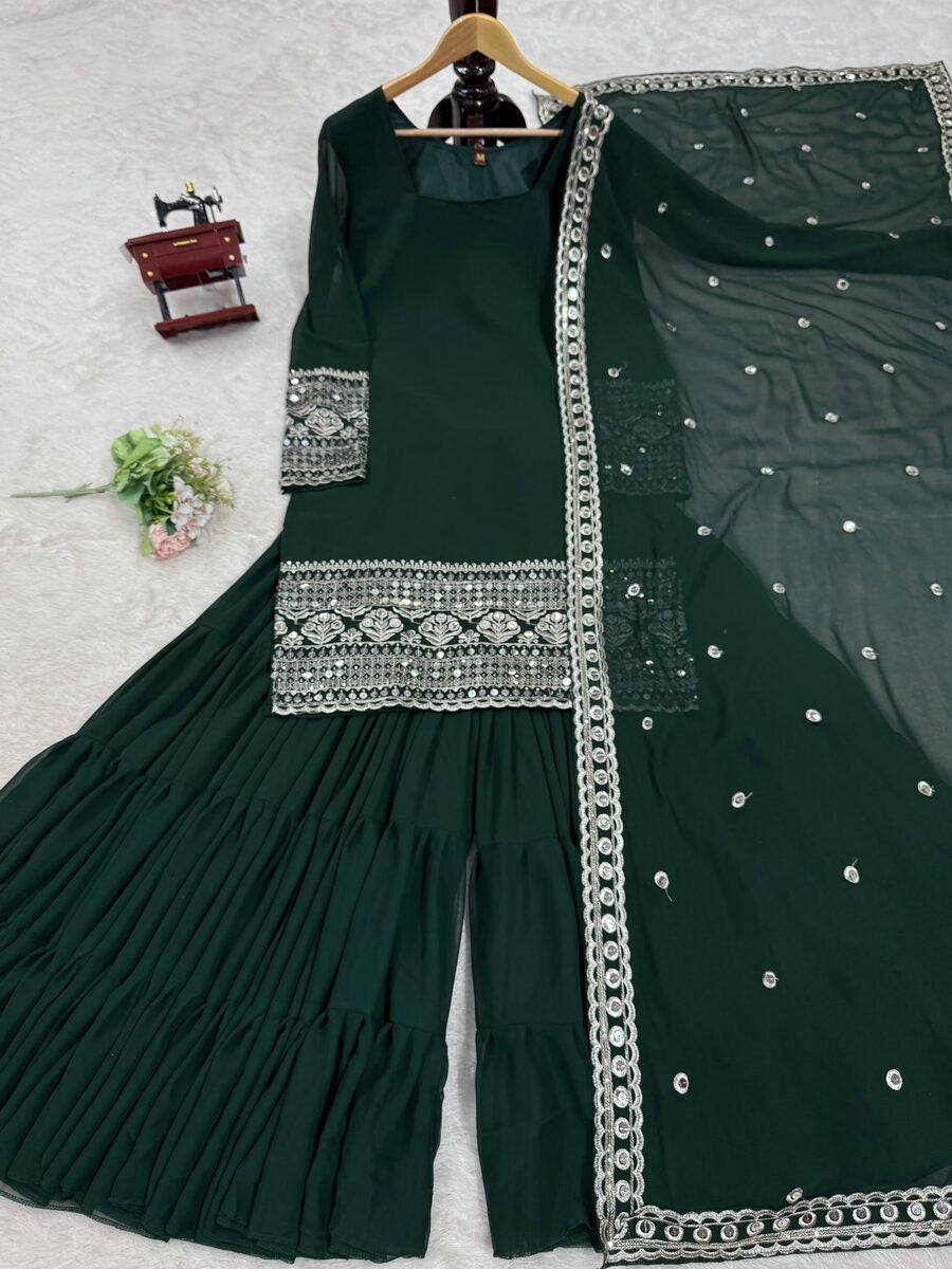 FANCY GEORGETTE THREAD WITH SEQUENCE WORK TOP SHARARA WITH DUPATTA