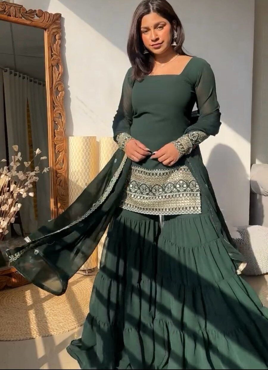 FANCY GEORGETTE THREAD WITH SEQUENCE WORK TOP SHARARA WITH DUPATTA