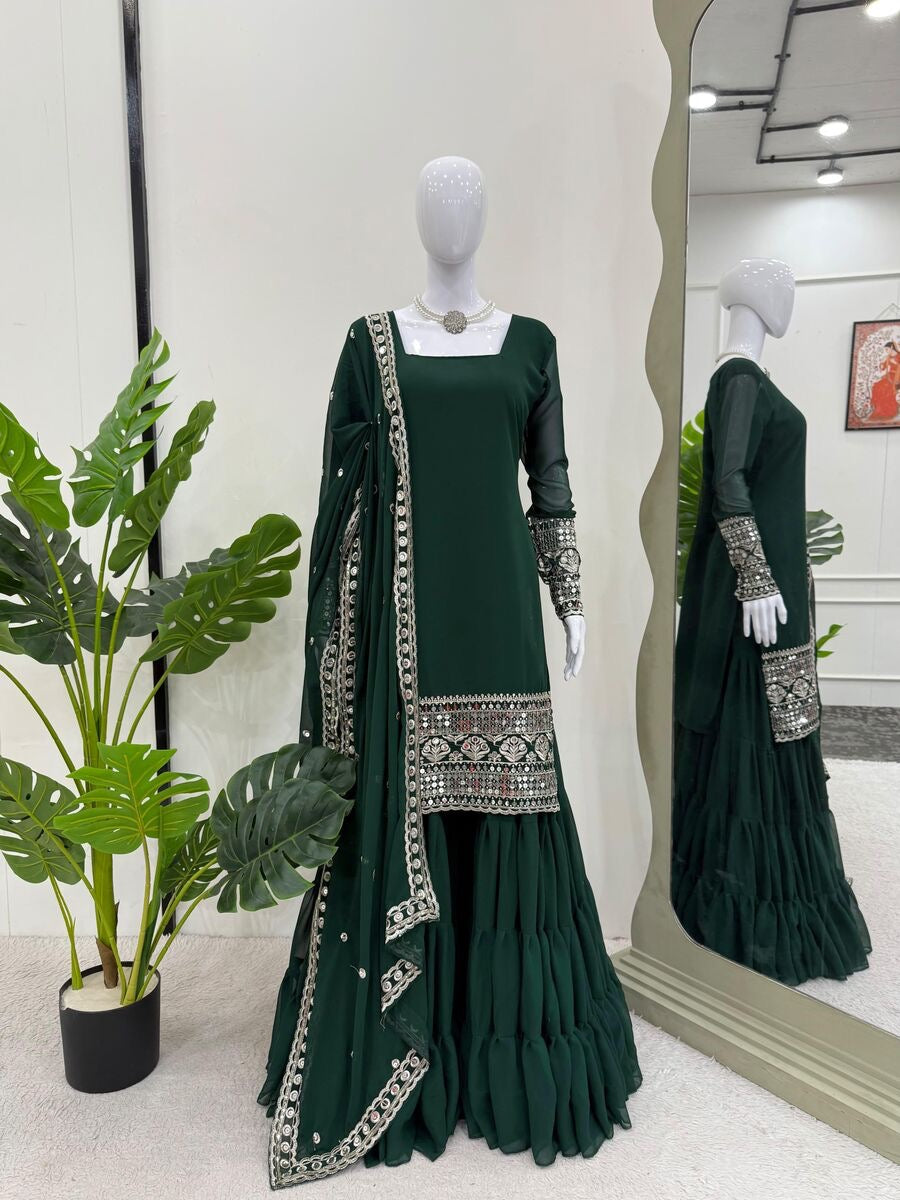 FANCY GEORGETTE THREAD WITH SEQUENCE WORK TOP SHARARA WITH DUPATTA