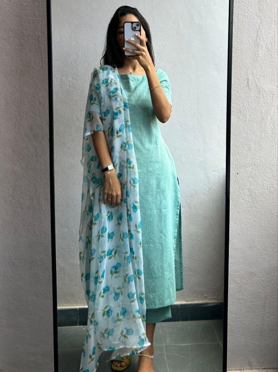 NEW ARRIVAL ROMAN PLAIN TOP BOTTOM WITH DUPATTA SKY XL