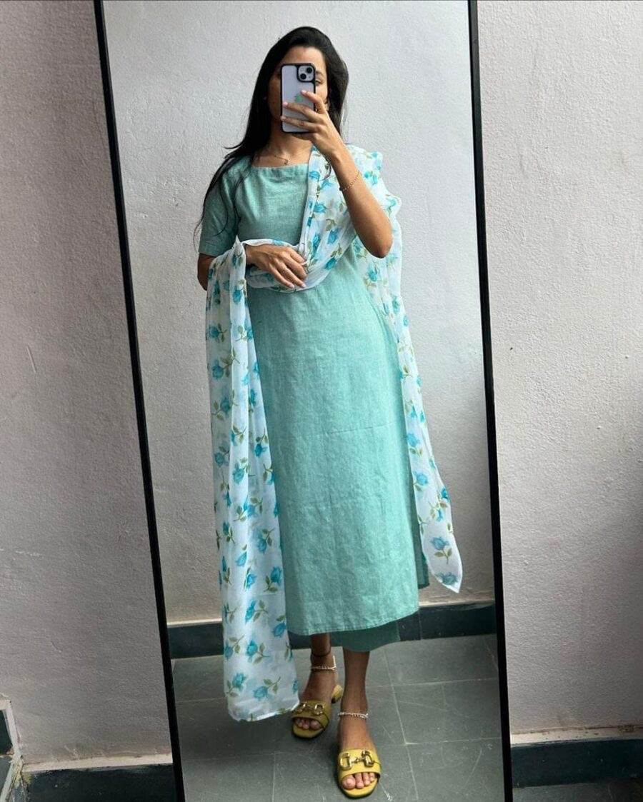 NEW ARRIVAL ROMAN PLAIN TOP BOTTOM WITH DUPATTA SKY XL