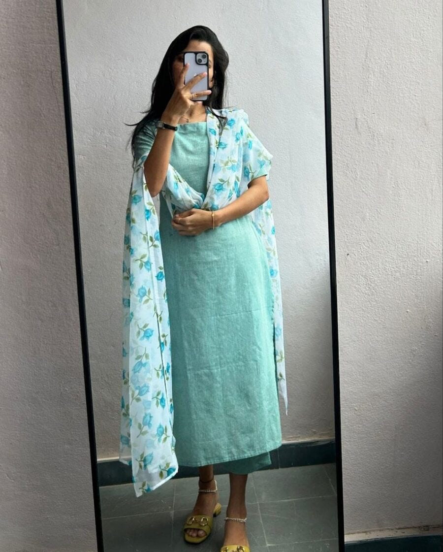 NEW ARRIVAL ROMAN PLAIN TOP BOTTOM WITH DUPATTA SKY XL