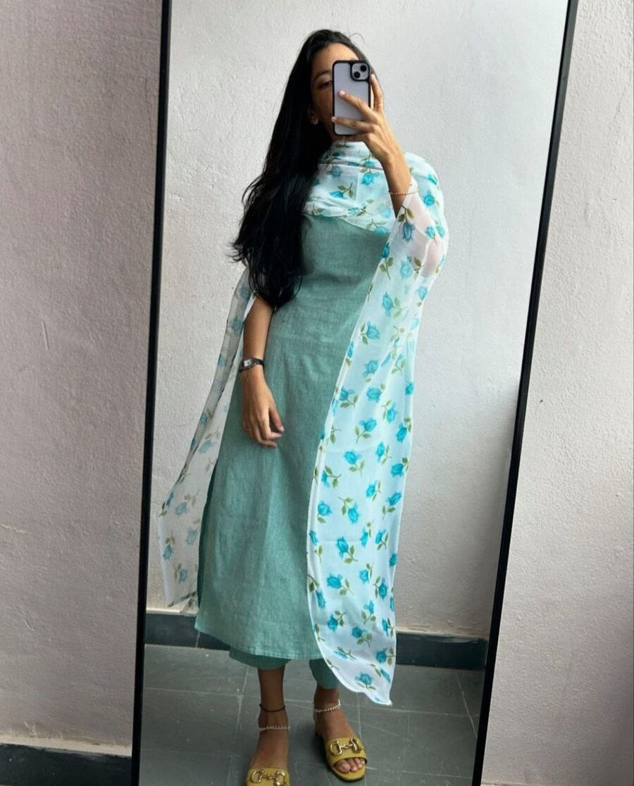 NEW ARRIVAL ROMAN PLAIN TOP BOTTOM WITH DUPATTA SKY XL