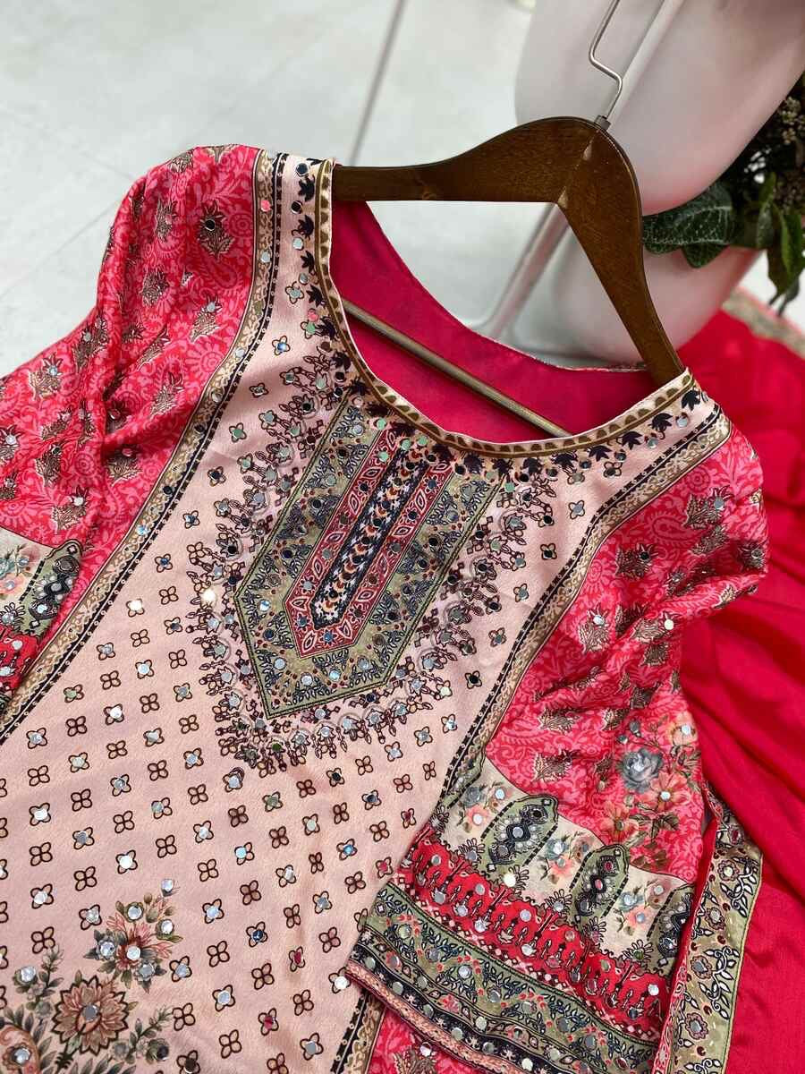 FANCY CHINON PRINTED WITH REAL MIRROR WORK TOP SHARARA WITH DUPATTA RANI