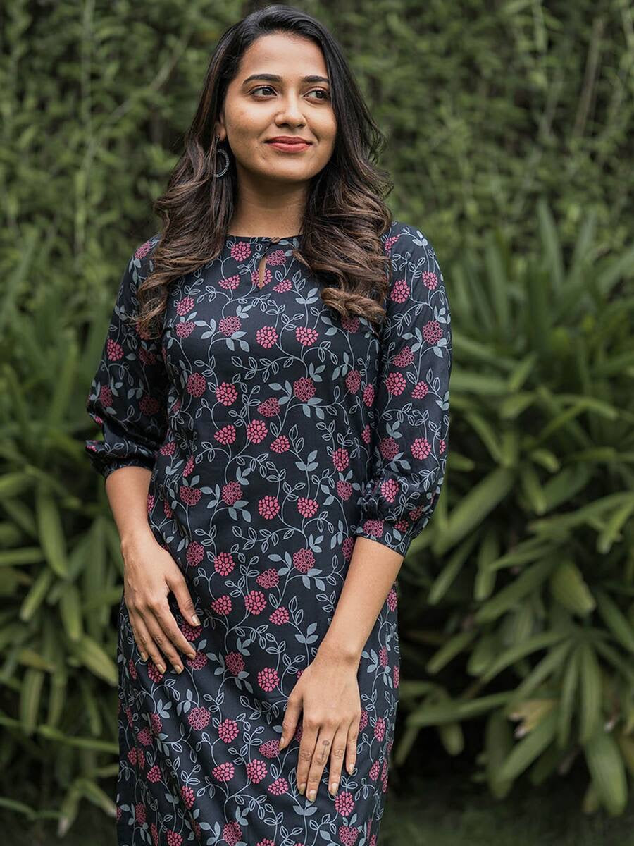 NEW ARRIVAL SOFT COTTON DIGITAL PRINTED KURTI BLACK