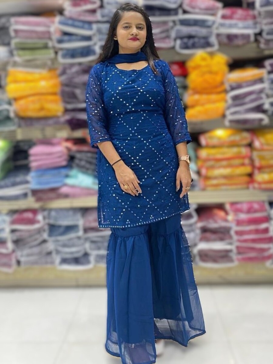 FANCY GEORGETTE SEQUENCE WORK TOP SHARARA WITH DUPATTA TEAL