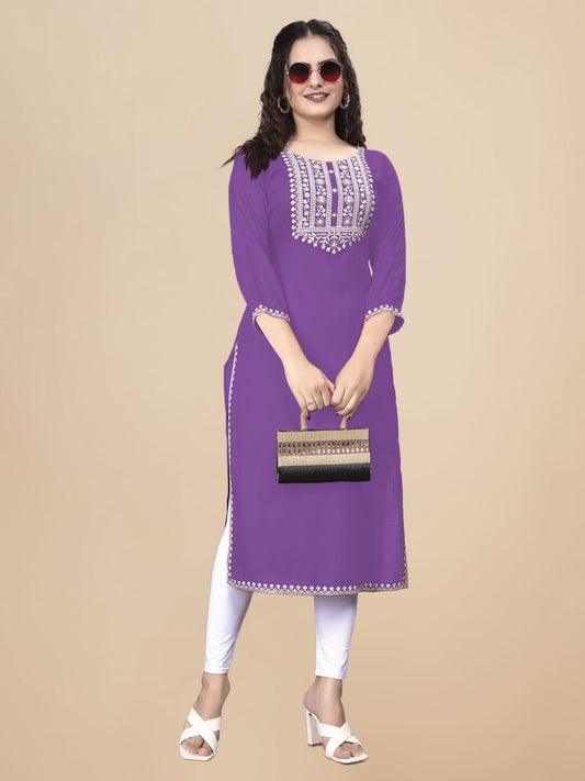FANCY RAYON EMBROIDERY WORK ONLY KURTI LAVENDER