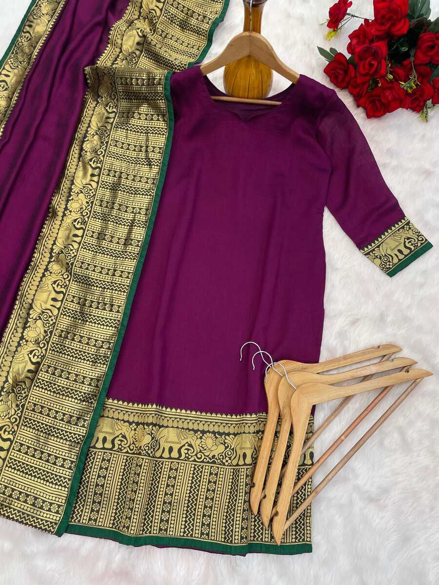 NEW ARRIVAL VICHITRA SILK JACQUARD ZARI WEAVING WORK TOP WITH DUPATTA PURPLE