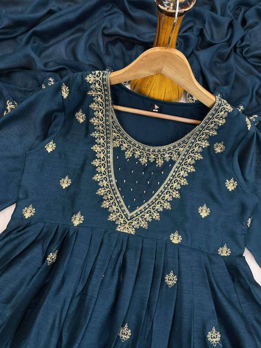 DESIGNER VICHITRA SILK SEQUENCE CODING EMBROIDERY WORK TOP BOTTOM WITH DUPATTA