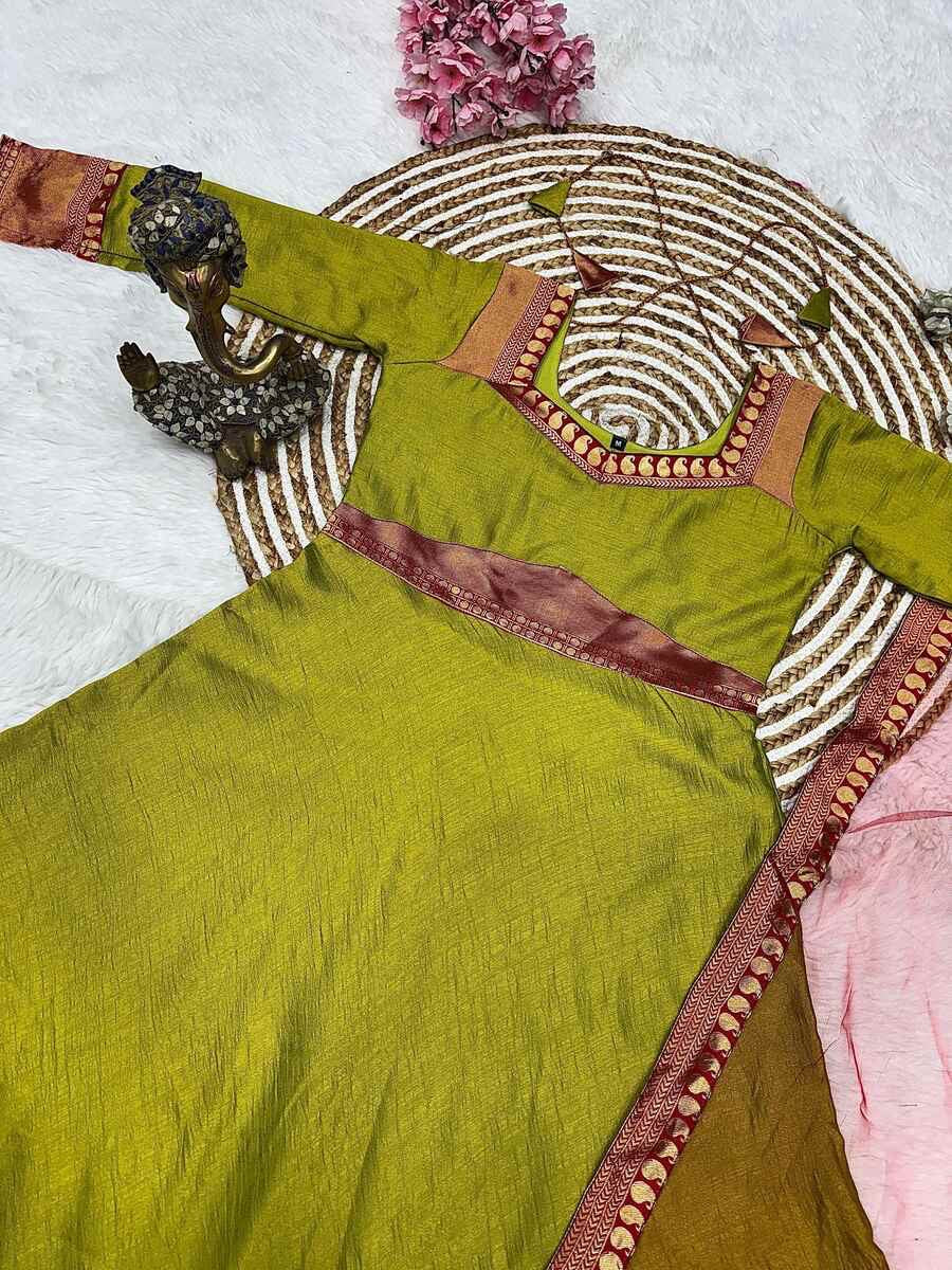 FANCY VICHITRA SILK JACQUARD WEAVING ZARI WORK GOWN WITH DUPATTA PARROT GREEN