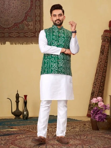 ATTRACTIVE COTTON BANDHANI PRINT WORK COUPLE COMBO GREEN SIZE XL SET