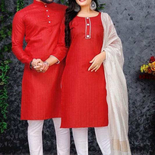 INDIAN DESIGNER COTTON SILVAR WEAVING WORK COUPLE WEAR COMBO