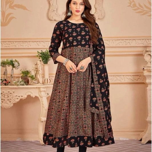 INDIAN Beautiful looking wear with foil print and mirror work designer kurti Black